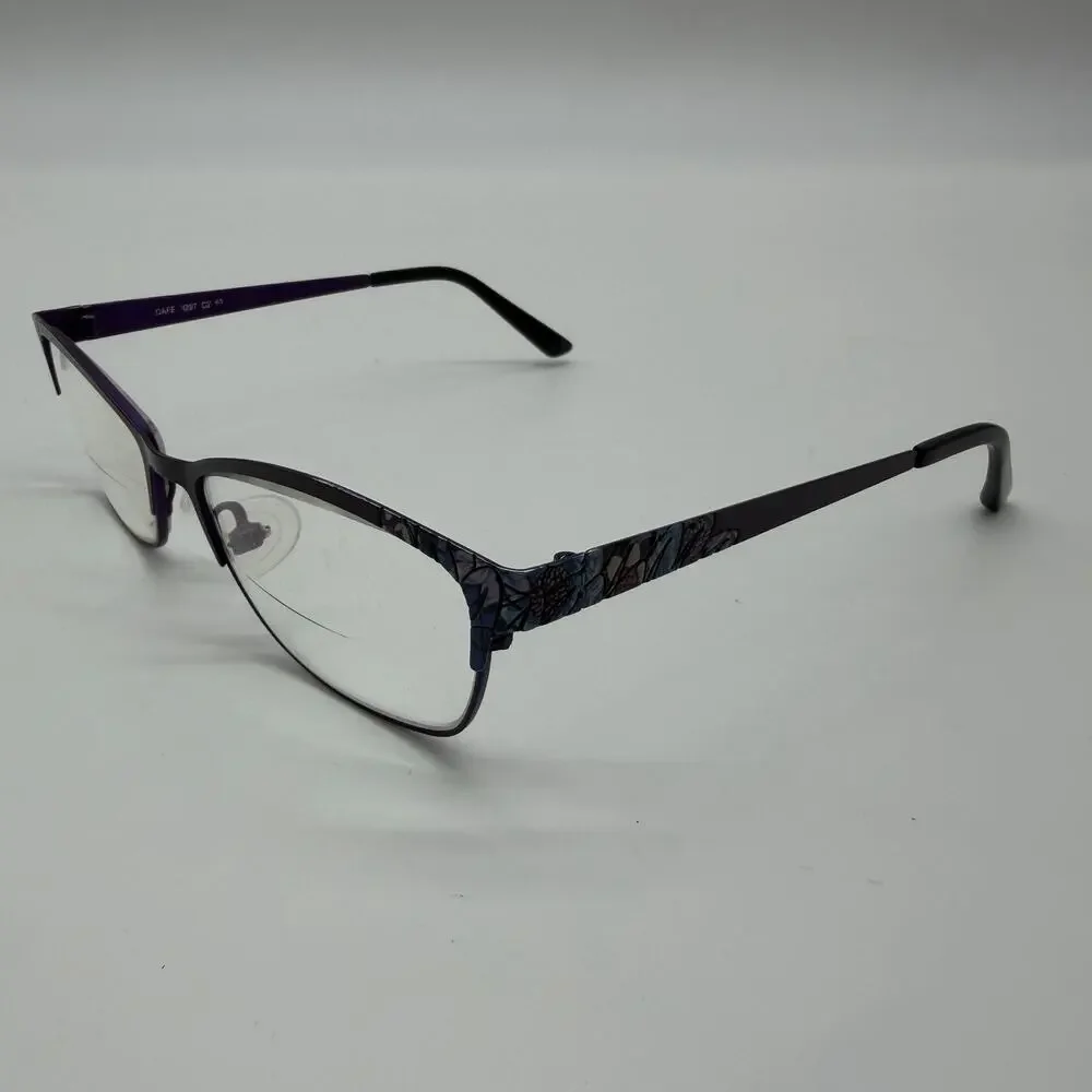 Cafe Lunettes CAFE3297 C2 Womens Purple Eyeglasses Floral Metal Frames Only 52mm